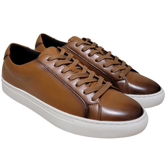 Alfani Men Grayson Low Top Lace Up Sneakers Size US 8.5M Tan Brown Faux Leather - Picture 1 of 4